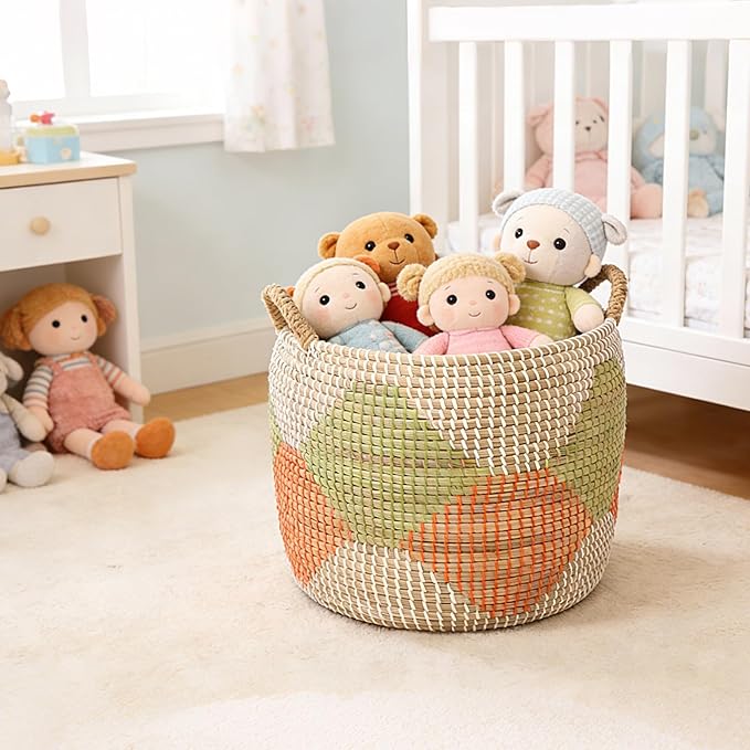 Laundry Basket, 3 Pack Seagrass Baskets, Handwoven Woven Laundry Hamper with Handles, 56L, 28L, 15L for Decor Storage of Dirty Clothes,Toys and Blankets in Bathroom, Nursery, Living Room