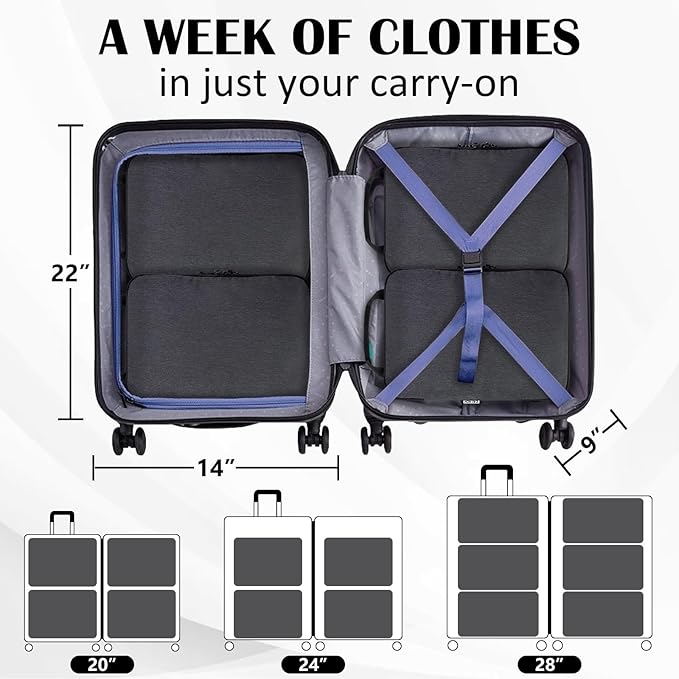 Compression Packing Cubes for Travel, Expandable Compression Bags Travel Cubes for Packing Suitcase Organizer Bags Set (Black, 4 pcs)