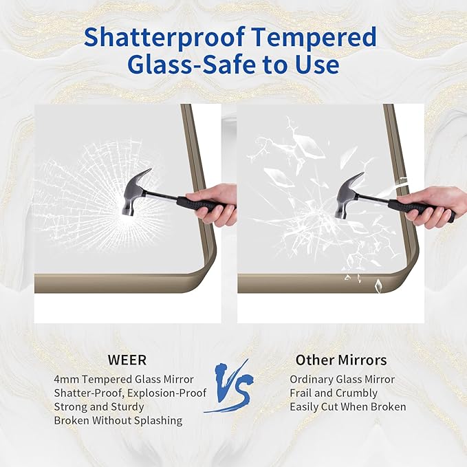 WEER Bronze Bathroom Mirror 36x36 Inch, Farmhouse Oil Rubbed Frame for Wall, Aluminum Alloy Brushed Metal, Vanity, Tempered Glass, Anti-Rust (Horizontal/Vertical)