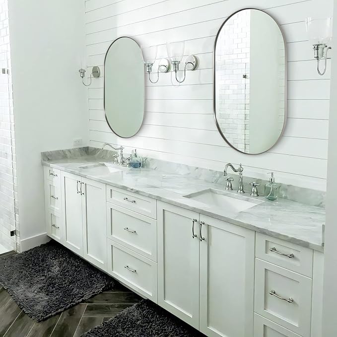 ANDY STAR Chrome Bathroom Mirror 24x36, Chrome Mirror Oval, Polished Silver Bathroom Mirror, Oval Mirrors Stainless Steel Frame Deep 1’’ Hang Vertical or Horizontal