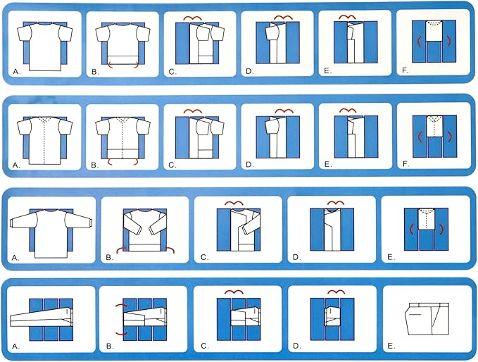 QWORK PP Composite Folding Board, 2 Pack Folding Clothes Board - Black + Blue, One-Hand Operation Laundry Folding Tool, Non-Slip Silicone Buckles, T Shirt Folder, Laundry Folders for All Garments