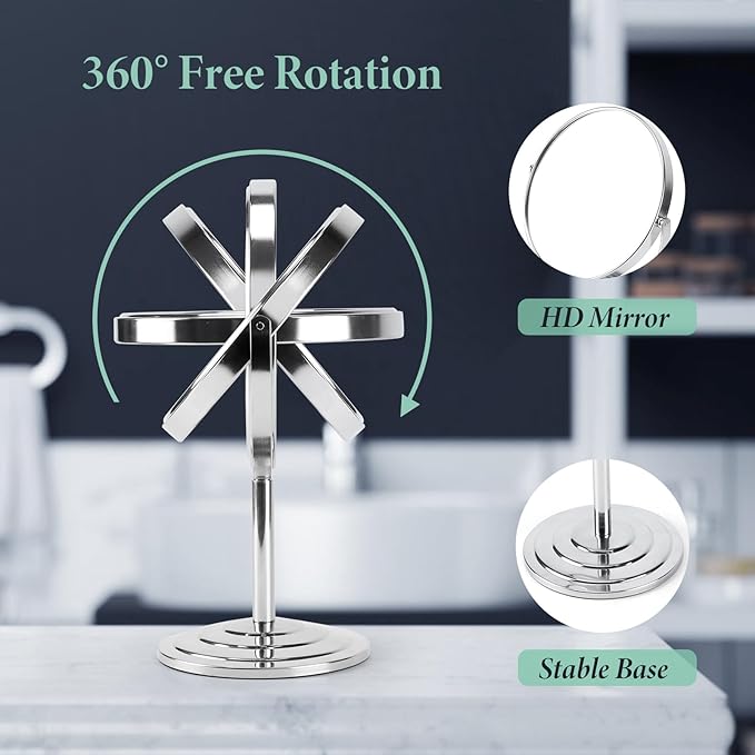 Schliersee Makeup Mirror with Magnification Set of 2, Double Sided Swivel Mirror for 1X/2X Magnification Standing Table Vanity Mirror for Dressing, Bathroom, Bedroom, 7 Inch