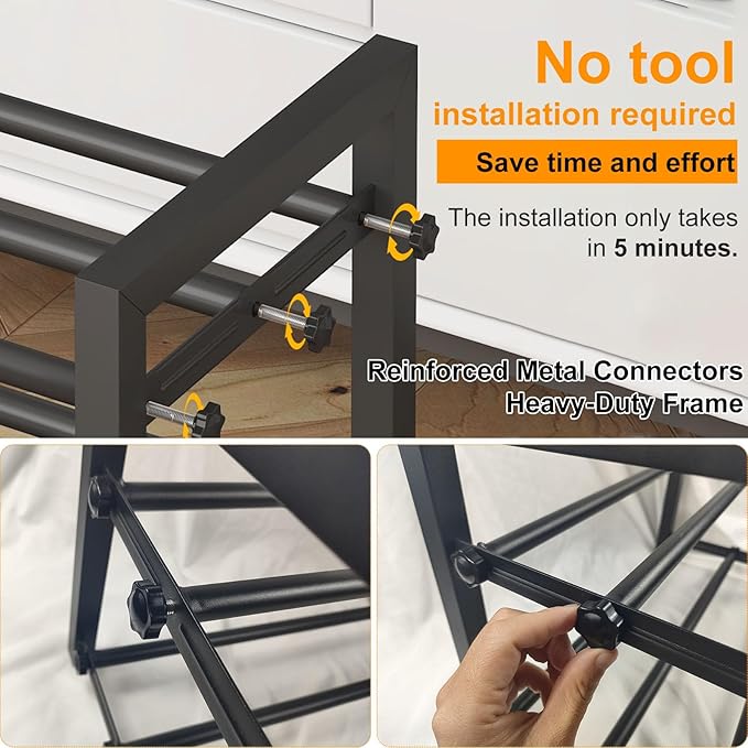 3-Tier Expandable Shoe Rack – Adjustable Heavy-Duty Metal Shoe Organizer Shelf for Closet, Entryway, Mudroom & Garage – Durable Freestanding Storage, Black