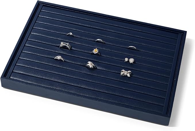 Blue Leather Jewelry Tray Ring Display Trays Earring Display Tray Ring Earrings Studs Tray Jewelry Organizer Showcase Display (Blue)