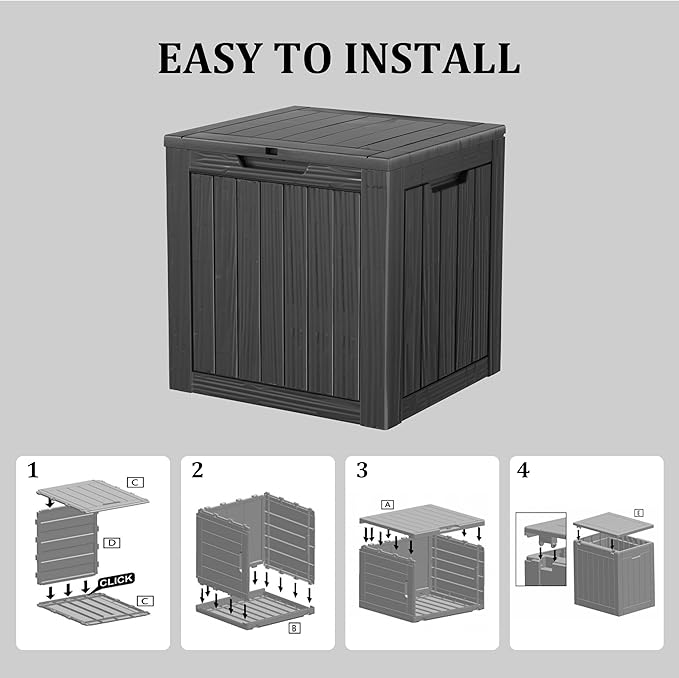 29 Gallon Resin Deck Box Waterproof Outdoor Storage Box for Patio Furniture Pool Accessories Indoor Storage for Cushion Garden Tools, Black