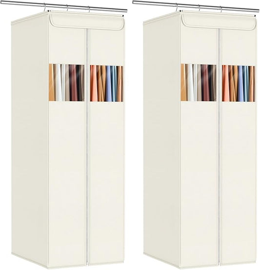 Zilink Clear Garment Bags for Hanging Clothes 54" Large Hanging Garment Bag for Closet Storage with Clear Window Space Saving Garment Storage Bags for Suits, Coats, Dresses, 2-Pack