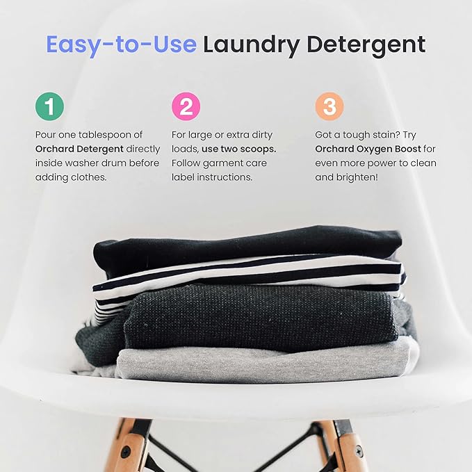 Orchard Laundry Detergent Powder Natural Deep Cleaning Laundry Powder for Sensitive Skin - Fragrance Free - Plant Based Effective Ingredients - 3.5lbs - Enzyme-Powered, Eco Friendly Detergent