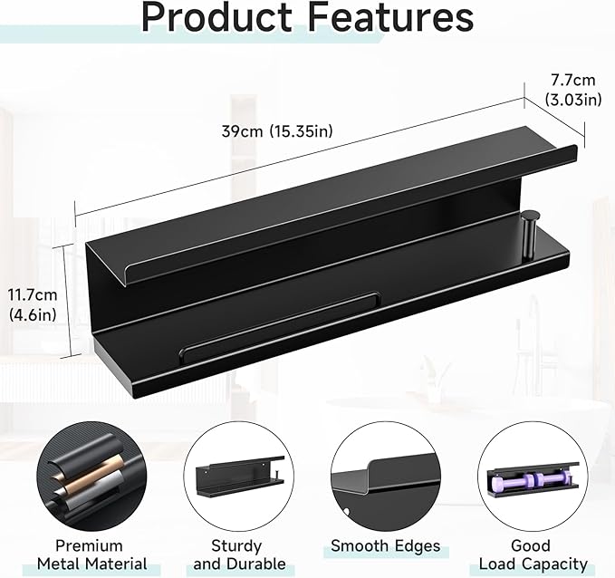 Hair Dryer Holder Wall Mounted, Straighteners Holder Adhesive, Metals Curling Iron Holders Accessories Storage, Hair Tool Organizer for Cabinet Bathroom Bedroom Barber Shops (Black)