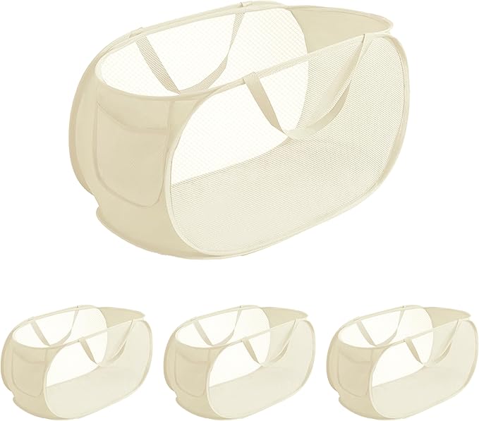 4 Pcs pop up laundry hamper Sturdy Large Capacity collapsible laundry basket,Laundry Room,Toy storage,Versatile Use-Home,Camping,Dorm,Hotel,Travel(Beige)