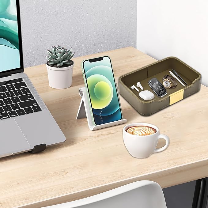 Leather Jewelry Tray Desktop Storage,Luxury Perfume Tray Nightstand Organizer Entryway Decorative Tray,for Jewelry Watch Cosmetics Keys Phone Wallet Home & Office Accessories,Olive Green