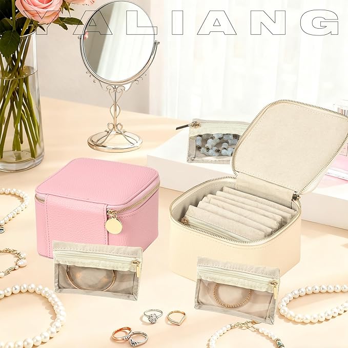 Small Travel Jewelry Box,Travel Jewelry Case with 6pcs Velvet Jewelry Pouches,Portable Jewelry Organizer Travel for Earring Bracelet Ring,Travel Jewelry Case Ideal for Travel & Home Organization