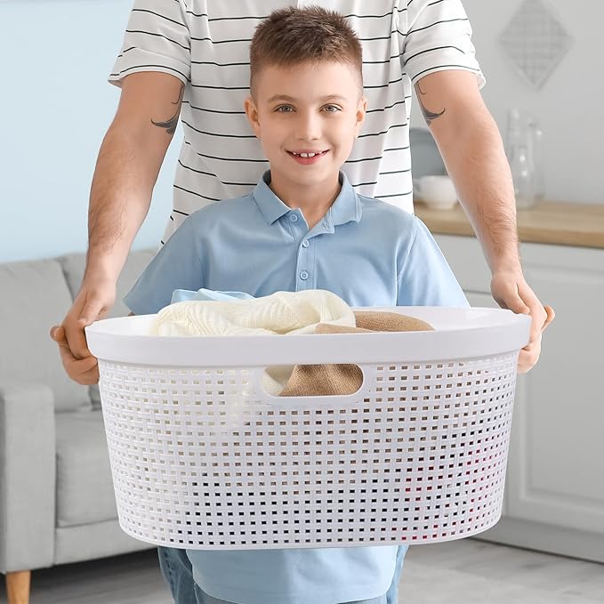 4 Packs Plastic Laundry Baskets, White Large Dirty Clothes Organizer Hampers, 40 L