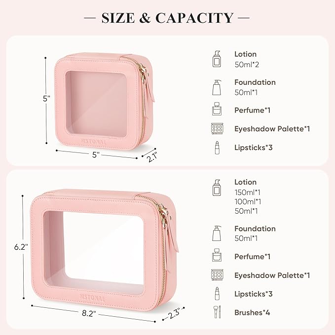 Clear Makeup Bag, Travel Toiletry Bag Cosmetic Case for Women, Waterproof Portable Small Make Up Skincare Pouch with Zipper, Compact Car Organizer Bag for Essentials, Mini Size, Pink