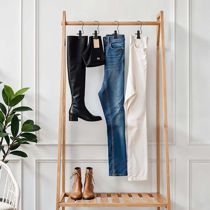 60 Pcs Boot Hangers Clips, Heavy Duty Laundry Hooks and Clothes Pins for Closet Organizer, Portable Space Saving for Travel, Hanging Pants, Jeans, Tall Boots, Towels, Socks, Hats, Black