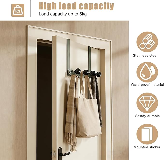 Over Door Coat Rack, Coat Hooks for Door Coat Hanger, Towel Hanger for Bathroom, Door Hanger Hooks, Hooks for Hanging Hat Key Towel Purse Robes Mudroom Entryway