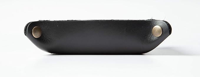 USA Handmade Premium Leather Valet Tray, Folds Flat! Dice Rolling Basket and Organizer with Brass Snaps - for Keys, Jewelry, Coin, EDC, Watch Storage Caddy - Black Medium