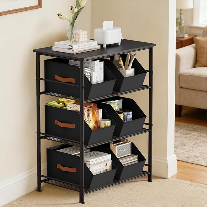 Large Closet Storage Cubes - Closet Storage Bins with Dual Handles for Clothes, Towels, Toys, Shelf Organizer Bins for Bedroom, Nursery, Shelves, Small Spaces, Black, 4 Pack
