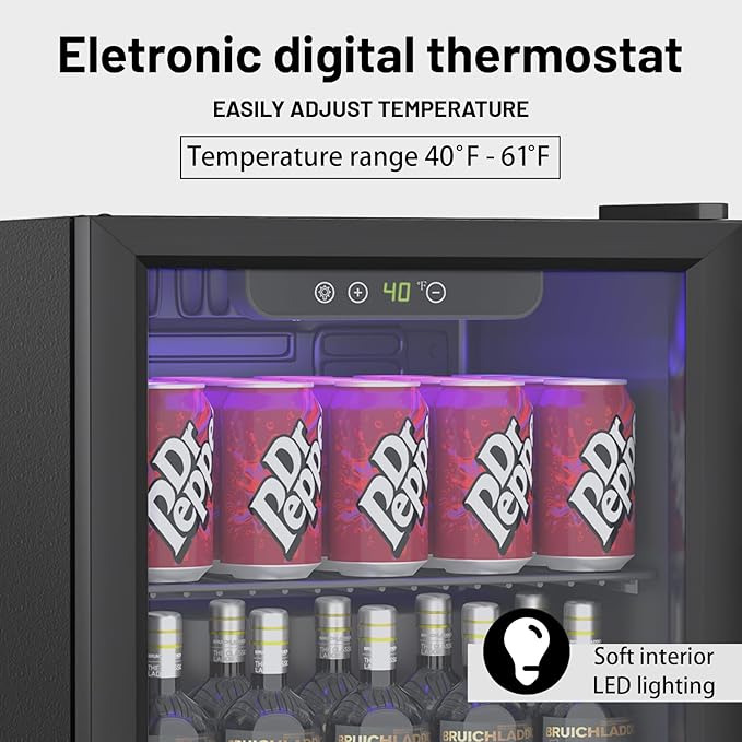 1.3 Cu.ft Beverage Refrigerator Cooler, 60 Cans Mini Fridge with Glass Door, and Temperature controllable switch for Soda, Beer or Wine For Office or Bar with Removable Shelves