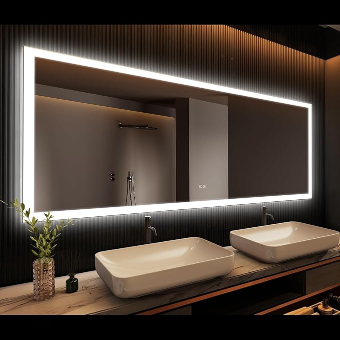 APRILSOUL 72x30 Inch LED Mirror for Bathroom, Led Vanity Mirror with Front and Backlit, 3 Color Lights, Memory Function, Anti-Fog and Dimmable Light (Horizontal/Vertical)