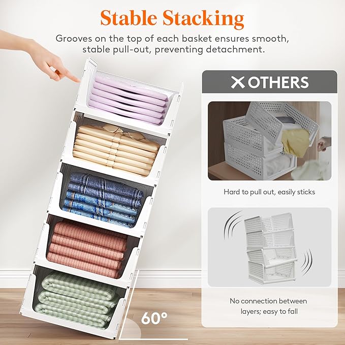 Lifewit Stackable Closet Organizers and Storage Basket for Clothes, Plastic Sweater Storage Bins for Wardrobe, Multifunctional Pants Organizer for RV, Pantry, Bathroom, Kitchen, Dorm, 24L, 6 Pack