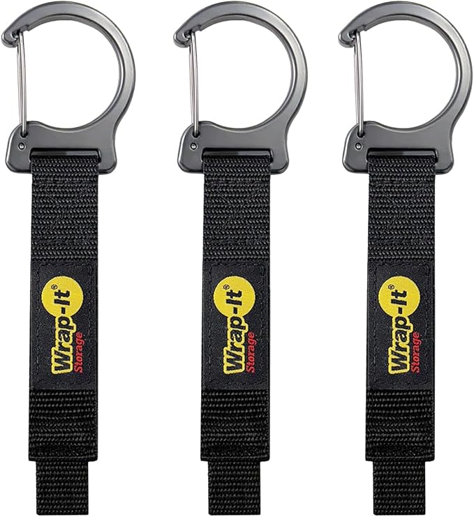 Wrap-It Storage Quick Clips - 10" (3-Pack) Black - Cord Straps with Metal Clips for Hanging to Organize Garage Accessories and Hose Storage