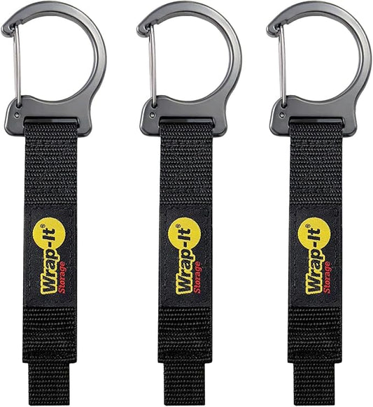 Wrap-It Storage Quick Clips - 10" (3-Pack) Black - Cord Straps with Metal Clips for Hanging to Organize Garage Accessories and Hose Storage