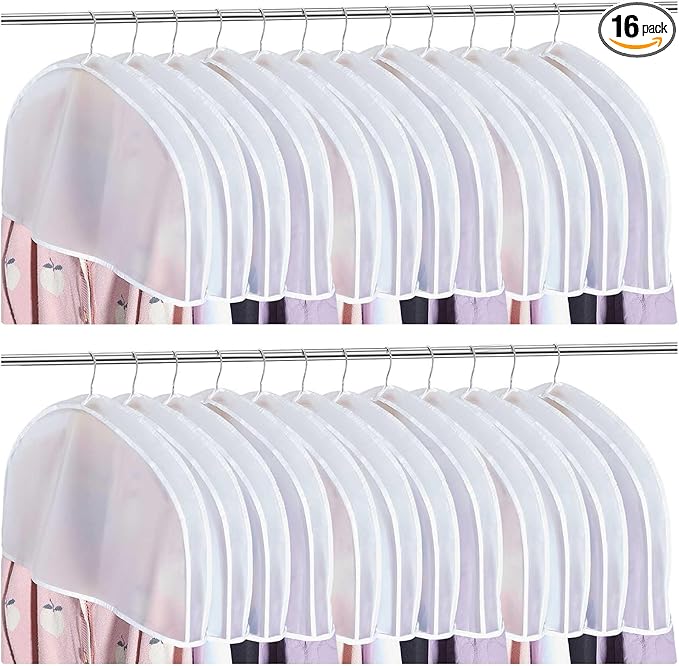 Patelai 16 Pcs Shoulder Covers for Hanging Clothes 24 x 12 x 2 Inches Plastic Garment Dust Covers Protectors with 2" Gusset for Closet Storage Suit, Coats, Jackets, Dress Closet Storage