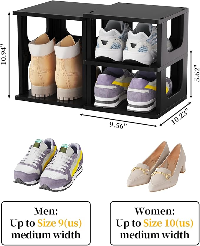 HAIXIN Shoe Organizer Rack for Small Spaces 5 Tier Plastic Vertical Narrow Shelves for Closet Black Shoe Holder, Stand for Entryway Storage Boots Organizer Stackable Cabinet