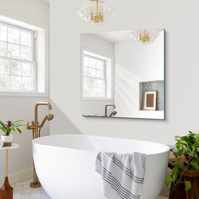 CILIBER Frameless Mirror, 39x39 inch Square Bathroom Mirrors for Wall, Upgraded Shatterproof Vanity Mirror Over Sink with Polished Edge for Bathroom,Bedroom,Living Room and Entryway
