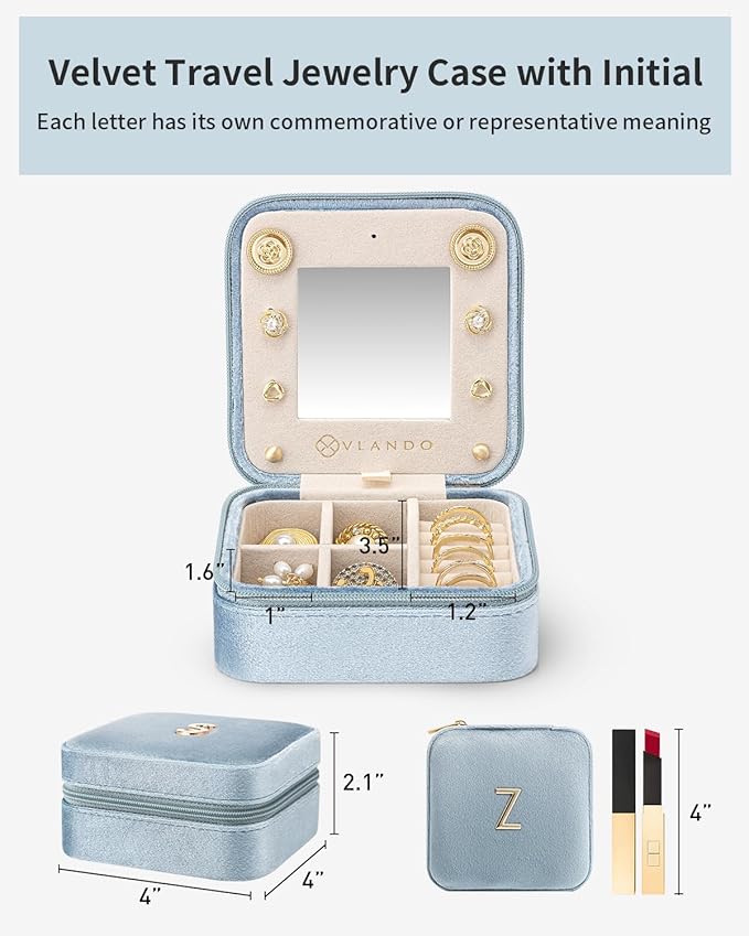 Vlando Teacher Appreciation Gifts for Women, Travel Jewelry Case for Women Teacher Gifts, Travel Gifts for Teacher, Travel Essentials Small Jewelry Box, Jewelry Travel Organizer - Letter Z, Blue