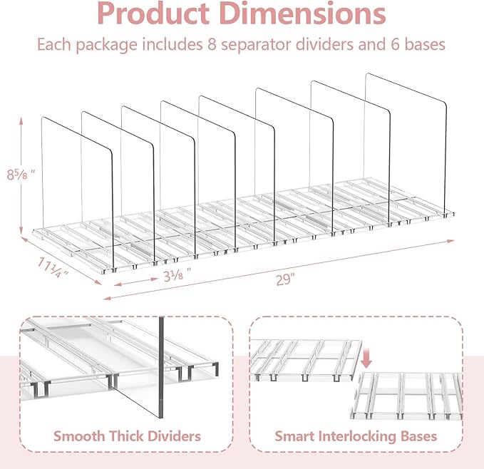 Yecaye Purse Organizer for Closet, Adjustable Closet Purse Organizer Rack, Clear Plastic Handbag Storage Organizer, Shelf Divider for Bedroom, Office, Kitchen