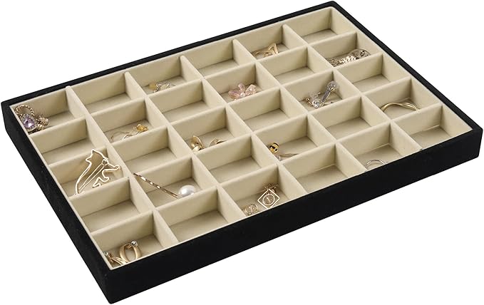 DIOMMELL Set of 4 Stackable Jewelry Trays Organizer Jewelry Display Showcase Dresser Drawer Organizer Storage Box for Ring Earring Bracelet Necklace Accessary