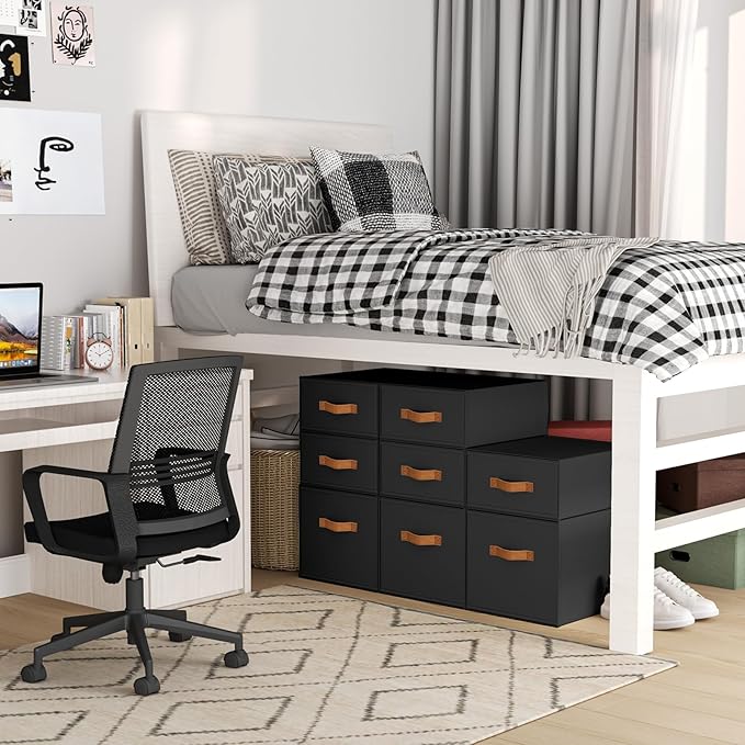 DIMJ Closet Organizers and Storage - Fabric Storage Bins with Drawers Stackable Closet Bins with Labels for Clothes, Sweaters, Bedding, Collapsible Storage Cubes for Bedroom, Living Room, Shelf