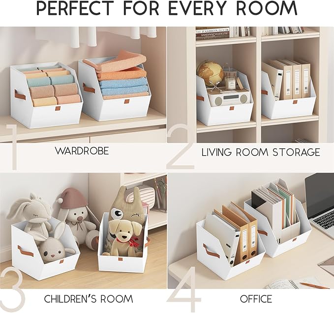 Fabric Closet Storage Cubes - 6 Pack Square Storage Bins with Dual Handles for Clothes, Towels, Toys, Cube Storage Organizers for Bedroom, Nursery, Shelves, Closet, Small Spaces, White