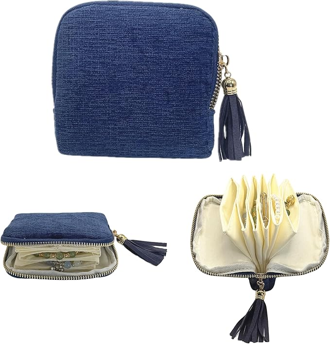 Small Travel Jewelry Case - Jewelry Travel Organizer Bag with Tassel Zipper for Bracelets, Necklaces, Bangles, Jewelry Organizer Storage Bag Gift for Women Girls - LJB001-Royal Blue