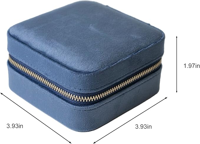 Customizable Compact Velvet Jewelry Box with Mirror, Travel Jewelry Case, Travel Jewelry Organizer, Jewelry Box for Women and Girls, Small Jewelry Organizer (Center Text, Coral Blue)