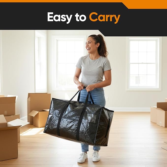 HOLDN’ STORAGE Extra Large Moving Storage Bag with Zipper Lid, Heavy Duty Reusable Tote for Clothes, Bedding, Books, Dorm & Home, Pack of 10 (Extra Large)