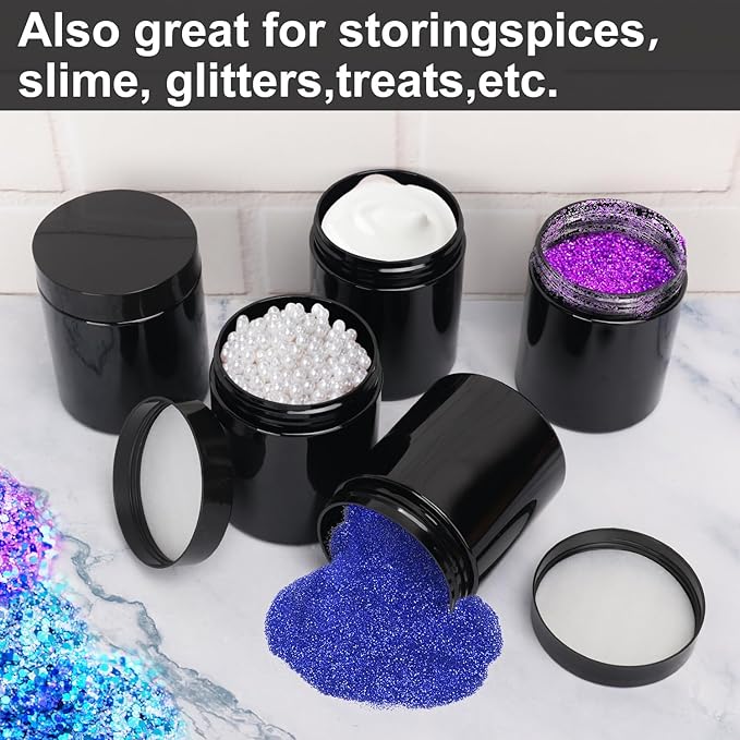 47 Packs 8 oz (250 ml) Black Plastic Jars with Lids, Plastic jars with Lids for Beads, Rhinestones, Sequins Cosmetics, Lotion, Cream, Ointments and More by KUKLIPJIM