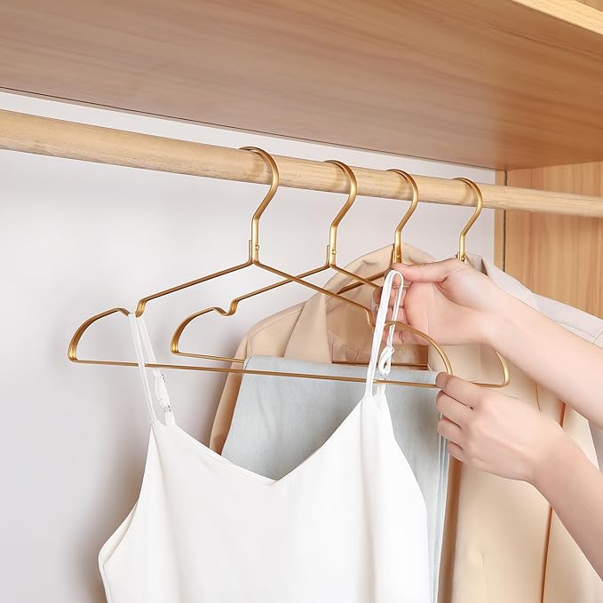16.3" Premium Aluminum Coat Hangers, Extra Smooth & Durable Metal Shirt Dress Hanger, Light & Sturdy Metal Rack for Jacket Trouser Pant Slack, 20 Pack, Gold
