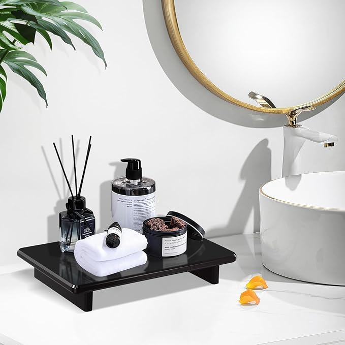 Acrylic Black Bathroom Tray 2-Pack – Multi-Purpose Kitchen & Bath Counter Organizer, Waterproof Soap/Sponge/Brush Holder, Plant & Candle Display Riser, Compact Tray 9 x 5.9 x 1.5 inches