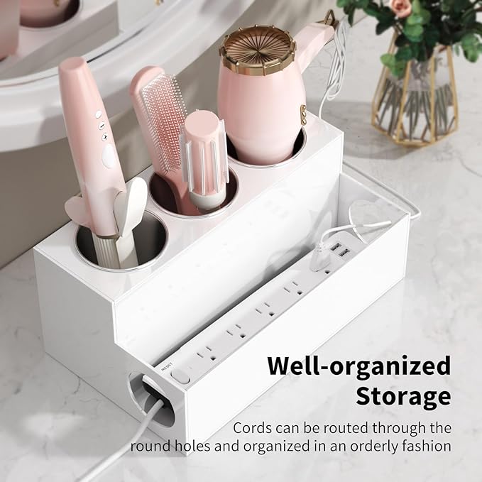 NIUBEE Acrylic Hair Styling Tool Organizer and Holder - Bathroom Countertop Storage for Blow Dryers, Accessories, Makeup, and Toiletries