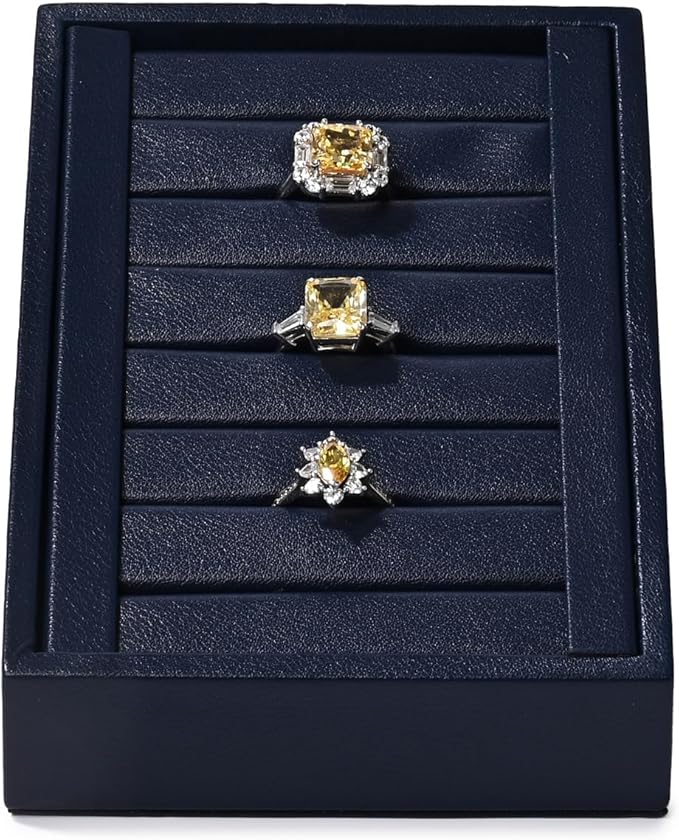 Premium Ring Display Tray Organizer Holder - PU Leather Rings/Earrings Stand Bearer (Blue)