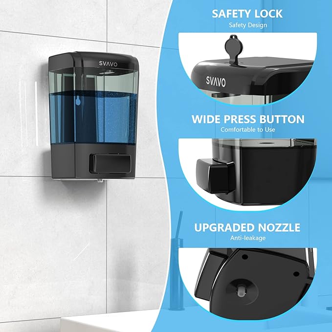 SVAVO Wall Mounted Soap Dispenser Kitchen Bathroom Manual Soap Dispenser Refillable Hand soap Dispenser for Liquid Contianers Shampoo Gel Chamber for Household Commerical 23.7oz (700ml) ABS
