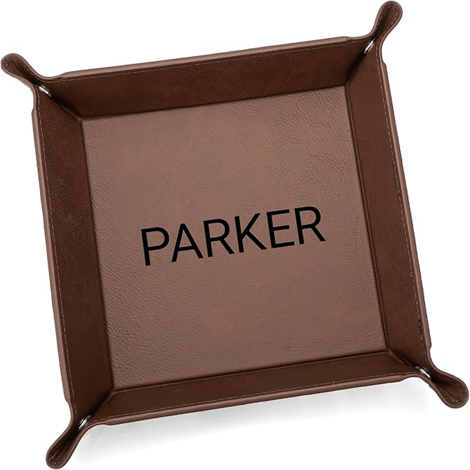 Lifetime Creations Personalized Valet Tray (Brown) - Custom Engraved Vegan Leather Snap Catchall, Gifts for Groomsmen