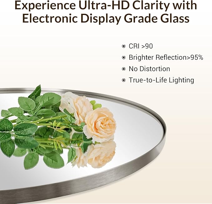 ANDY STAR Brushed Nickel Oval Bathroom Mirror, 30x40 Oval Nickle Mirror Pill Shaped in Premium Stainless Steel Metal Frame 1”Deep Wall Mounted Horizontal/Vertical