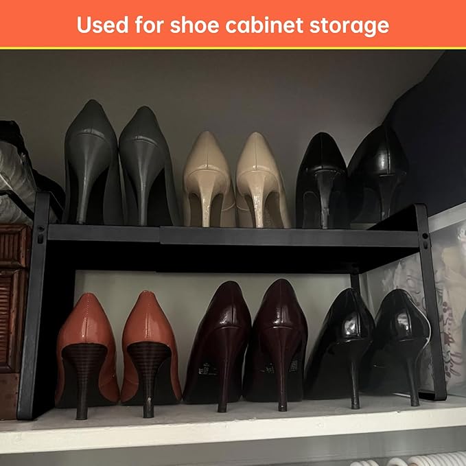 (2-Pack) 11" Cabinet Shelf Organizer Set, 14"~25" Expandable Shelves for Kitchen Cabinets & Cupboards, Perfect for Dishes, or Small Appliance Storage