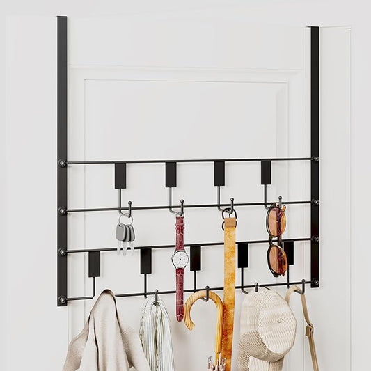 Over The Door Hooks for Hanging, 9 Hooks Over Door Hanger, Coat Rack and Towel Rack for Hanging, Door Towel Hanger and Hooks for Bathroom Organizer