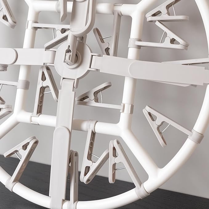 Clothes Drying Racks Foldable Clip Hangers Drip Hanger Plastic with 20 Drying Clips (Light Grey-Circle)