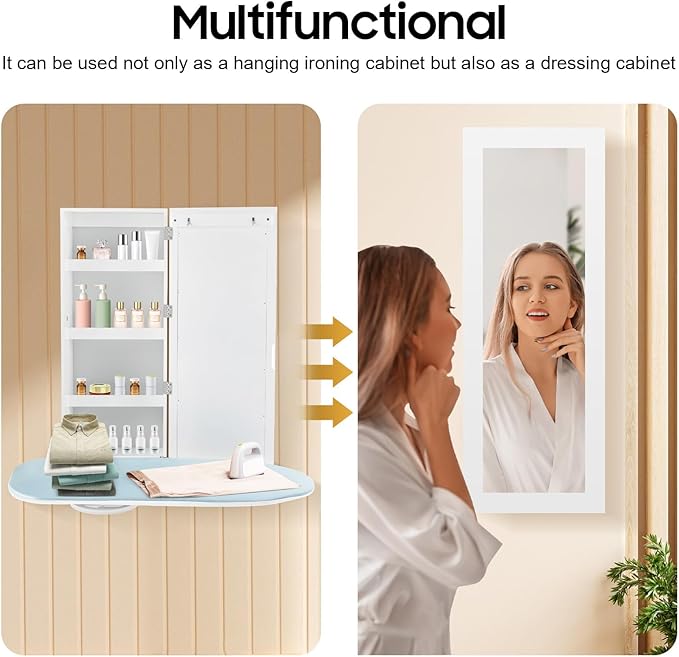 Wall Mounted Ironing Board with Storage Cabinet,Foldable Ironing Storage Station,Built in Foldable Ironing Board Closet with Storage