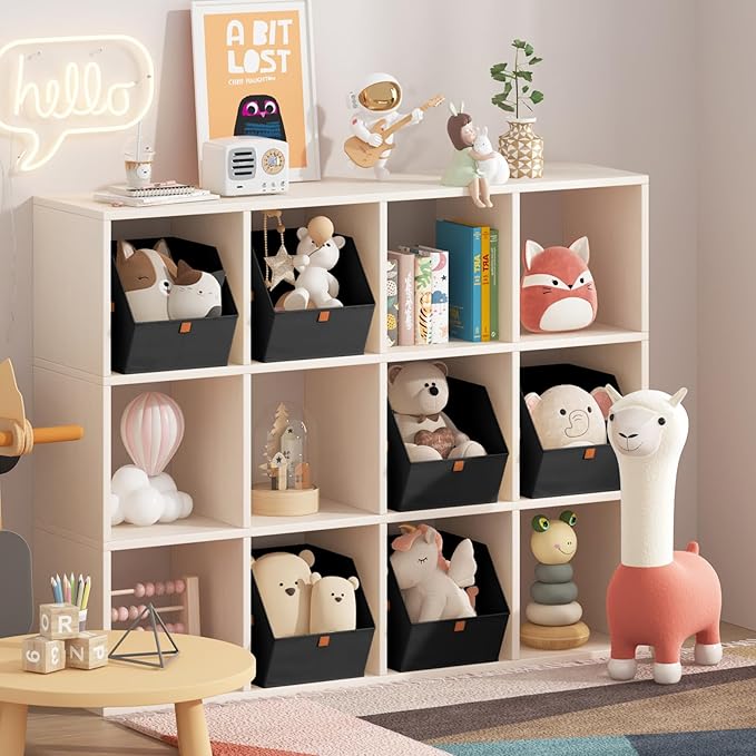 Fabric Closet Storage Cubes - 6 Pack Square Storage Bins with Dual Handles for Clothes, Towels, Toys, Cube Storage Organizers for Bedroom, Nursery, Shelves, Closet, Small Spaces, Black